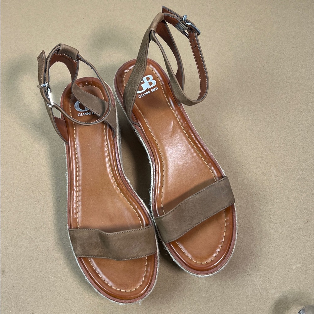 Gianni Bini espadrille brown leather ankle strap open toe platform sandals 8.5 - Picture 3 of 9